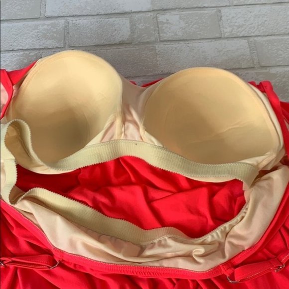 Aqua Green Tiered Tankini Top, Neon Coral - Picture 6 of 8